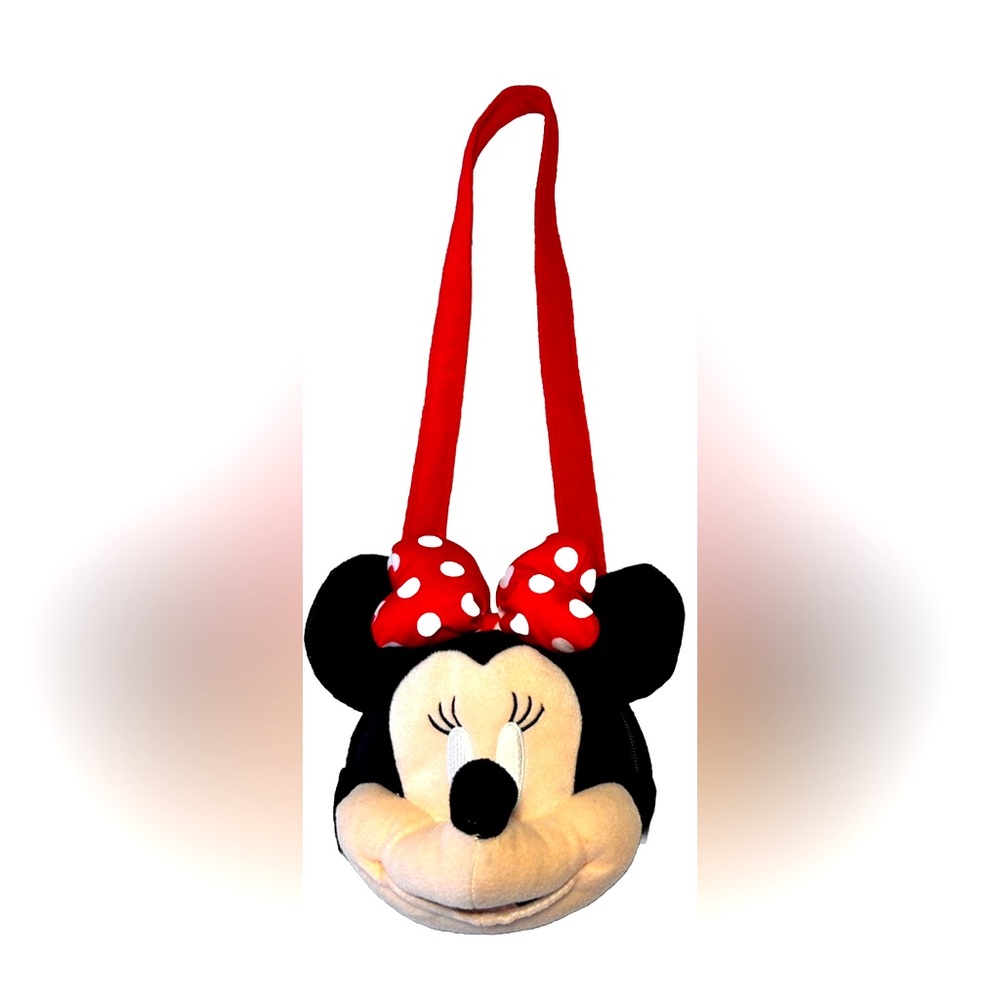 Disney Minnie Mouse Plush Head Purse Shoulder Bag Red Polka Dot Bow Zip Bag 2016
